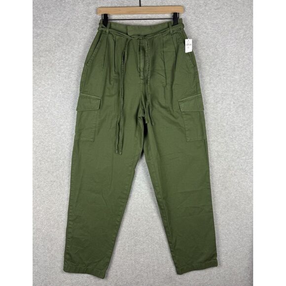 Gap Pants Womens 6 TALL‎ Green Boho Beach Cotton Cargo Zip Office Casual NEW - Picture 1 of 12